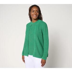 By Stacy London Basket Weave Cardigan with Lurex Kelly Green Womens Sz 2X Preppy